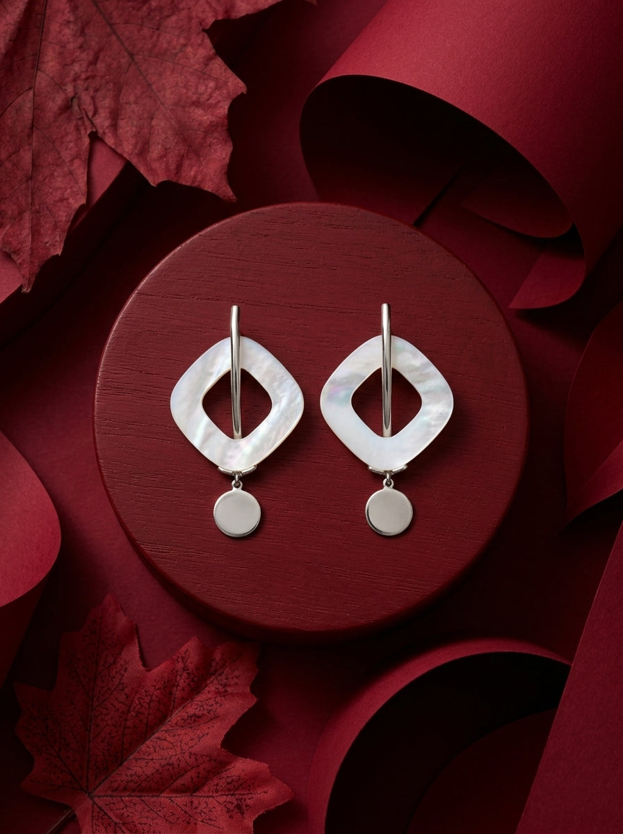 Silver Diamond-Frame Shell Drops