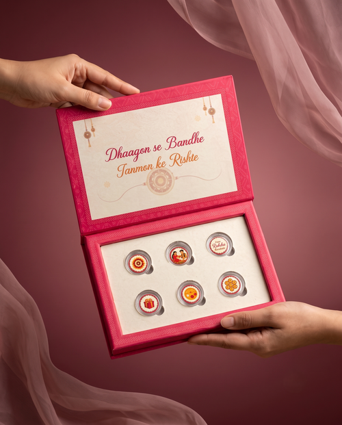 Load image 1 in gallery view. 3G PURE SILVER COIN RAKHI HAMPER