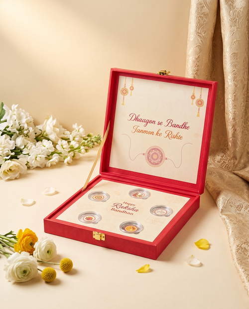 Load image 1 in gallery view. 10G PURE SILVER COIN RAKHI HAMPER