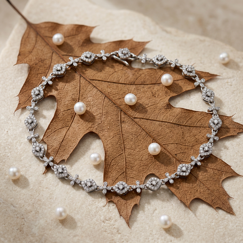 Load image 1 in gallery view. Diamond Floral Link Anklet