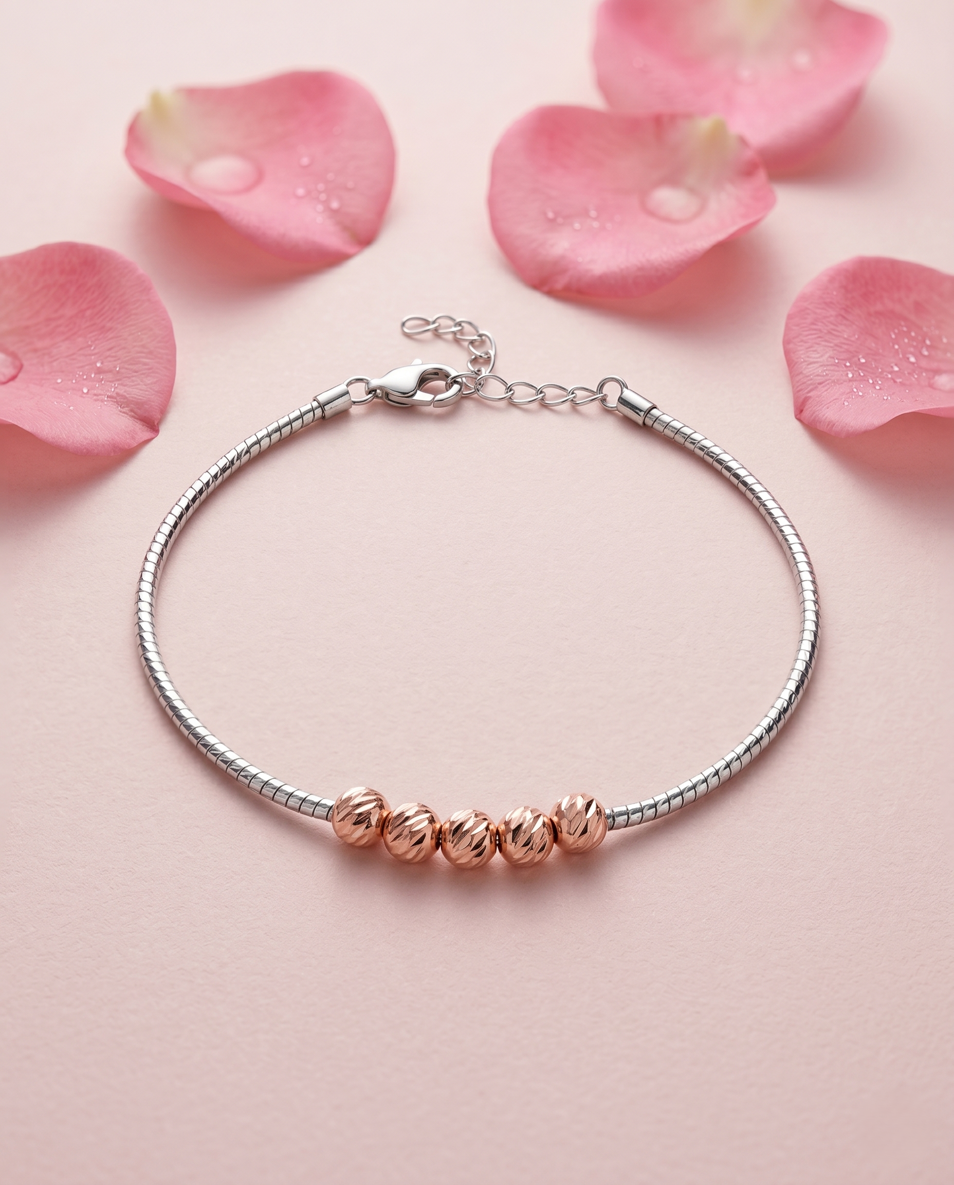 Rose Bead Silver Bracelet