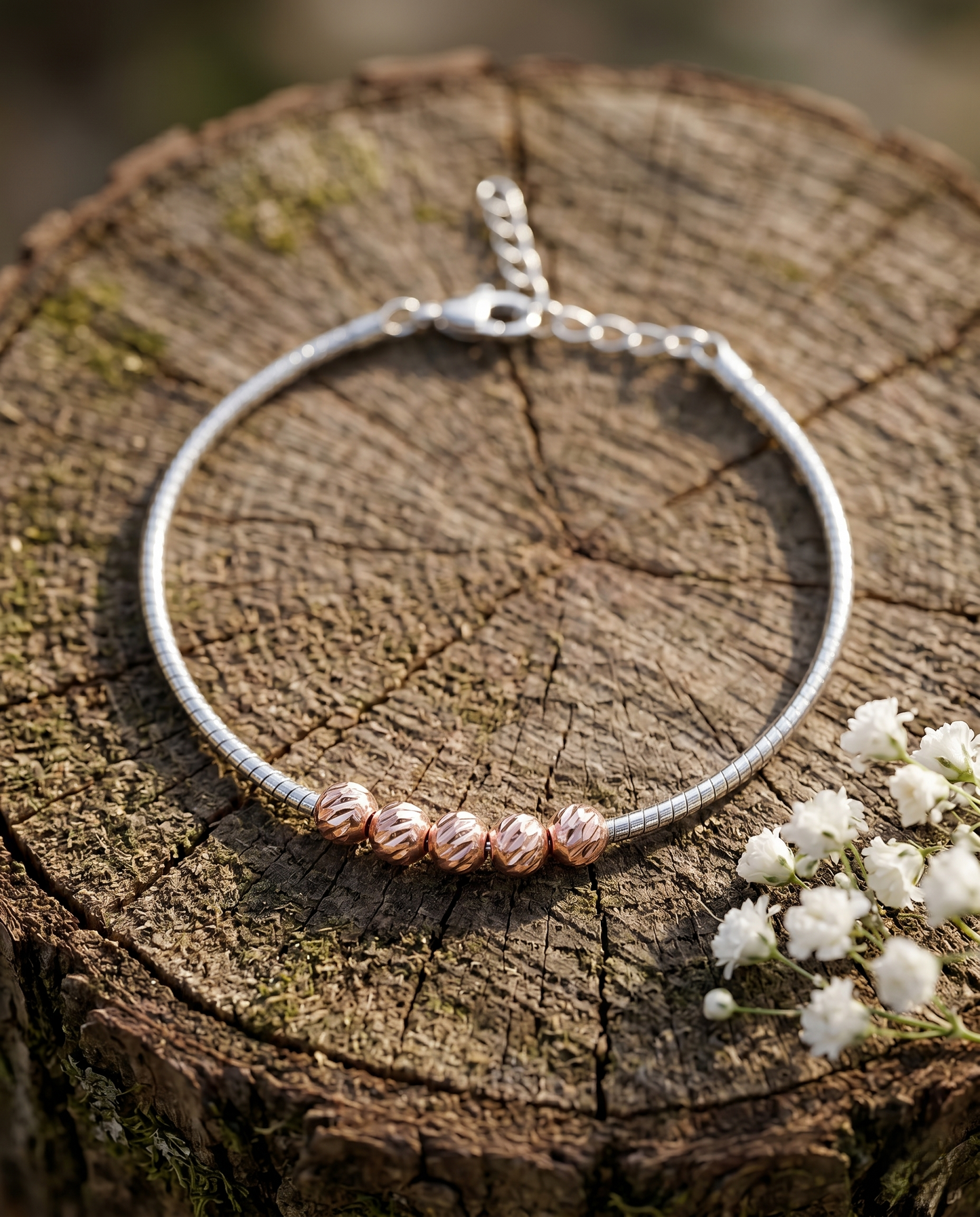 Rose Bead Silver Bracelet