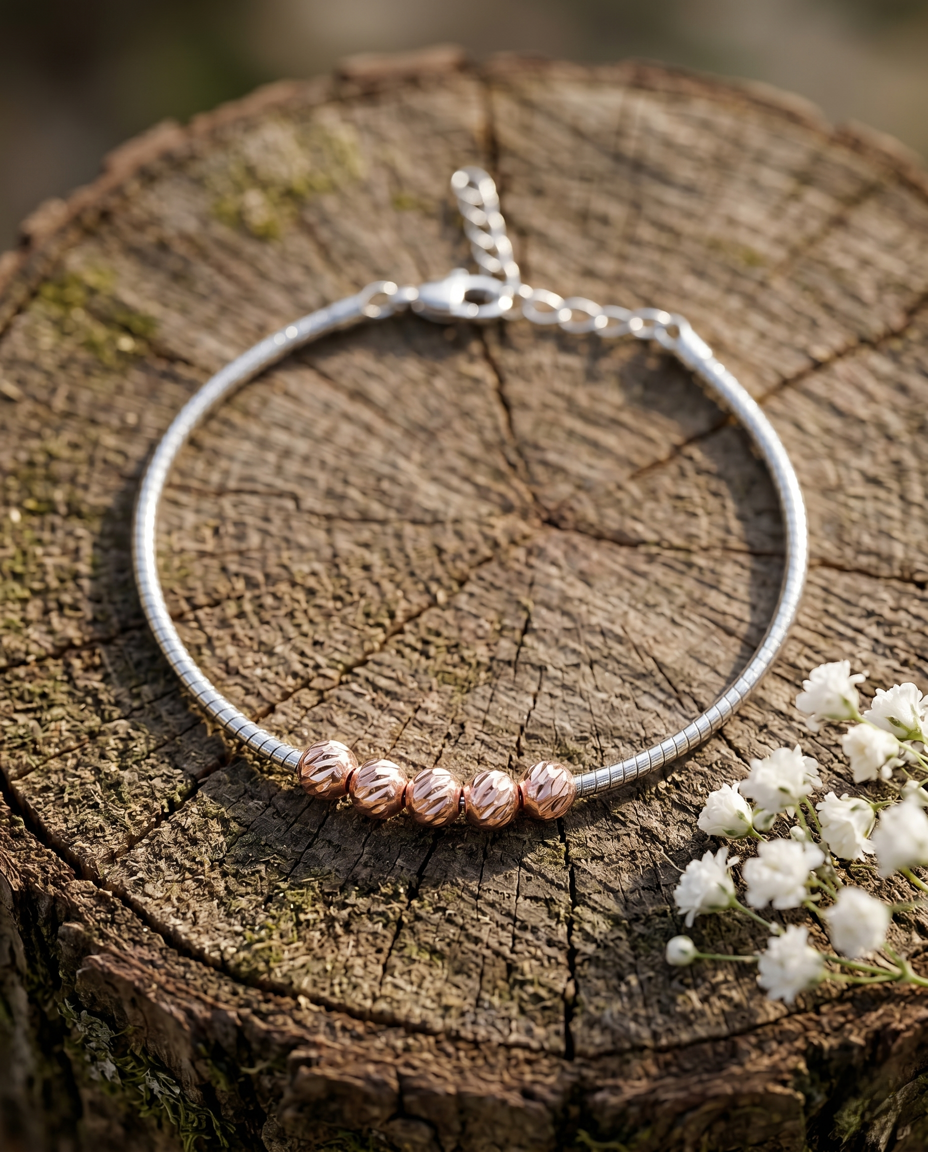 Rose Bead Silver Bracelet