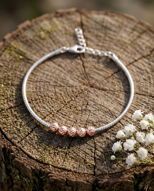 Load image 1 in gallery view. Rose Bead Silver Bracelet