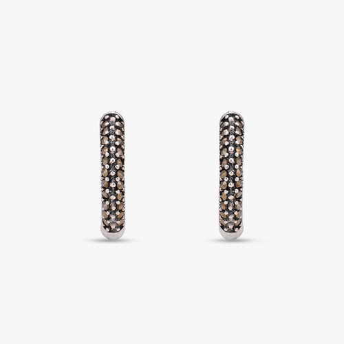 Load image 1 in gallery view. Marcasite Silver Huggie Hoops