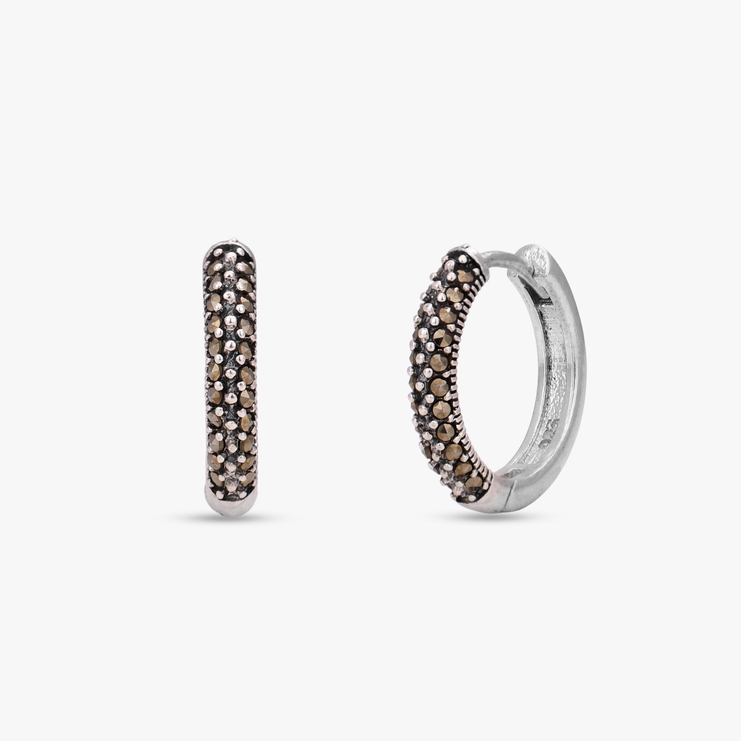 Marcasite Silver Huggie Hoops
