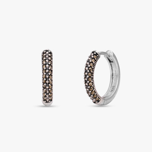 Load image 1 in gallery view. Marcasite Silver Huggie Hoops