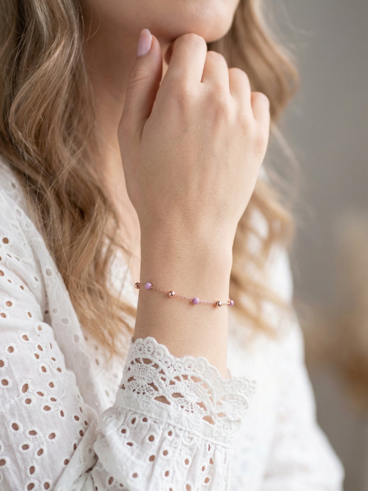 Lavender Bead Chain Bracelet