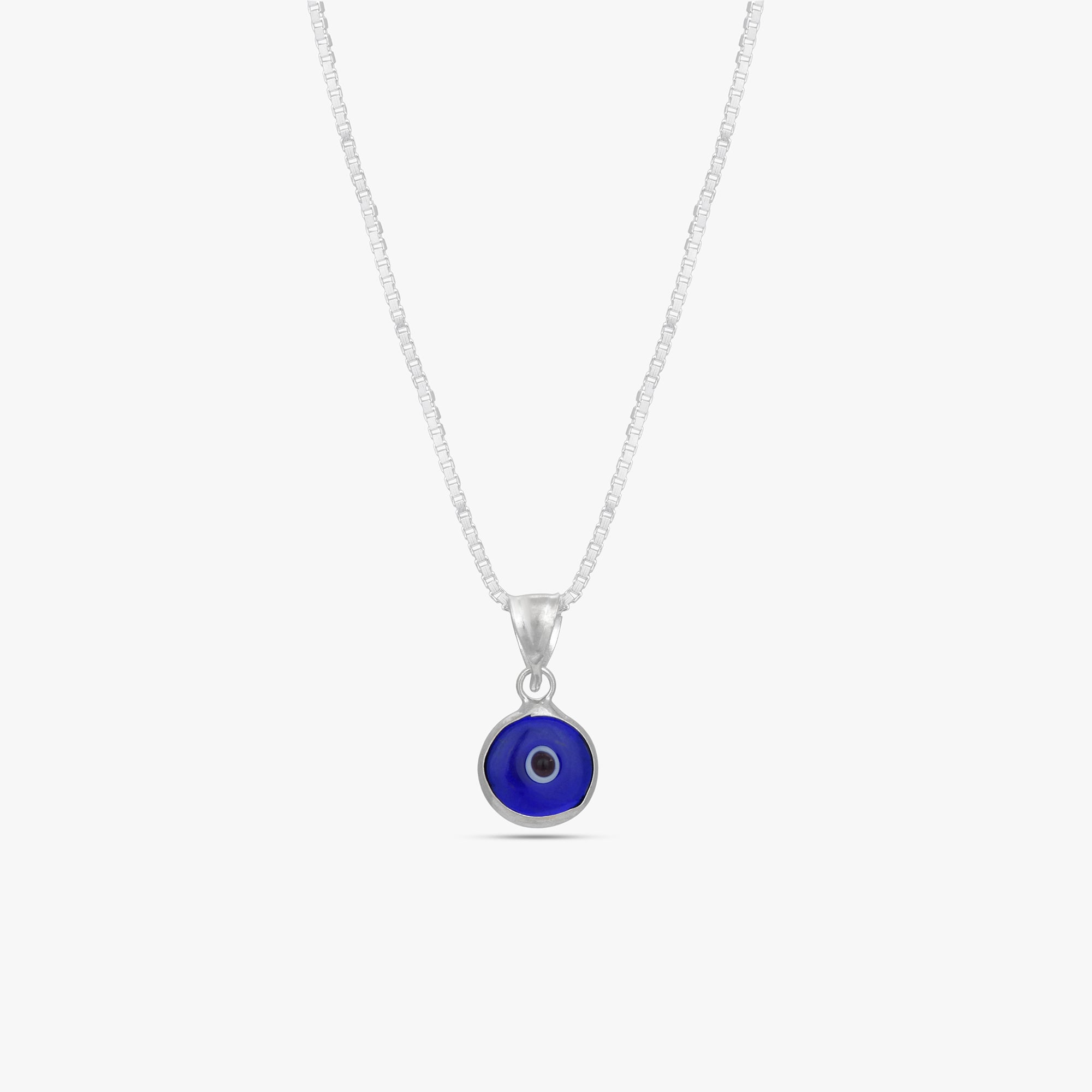 Silver Azure Evil Eye Pendant with Link Chain