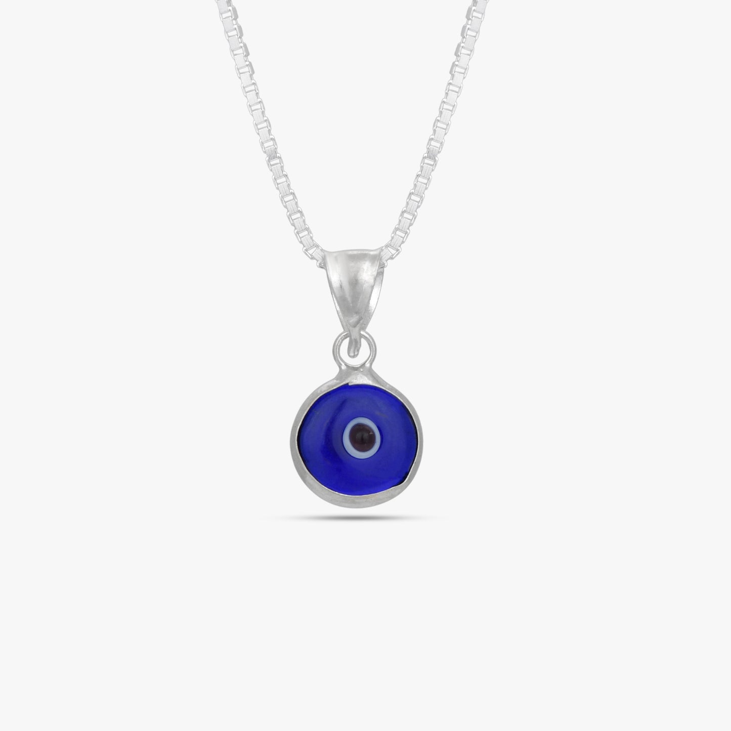 Silver Azure Evil Eye Pendant with Link Chain