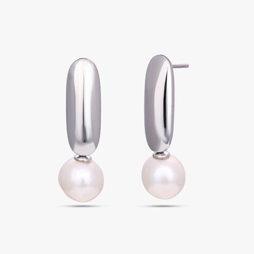 Load image 1 in gallery view. Signature Sterling  Pearl Earrings