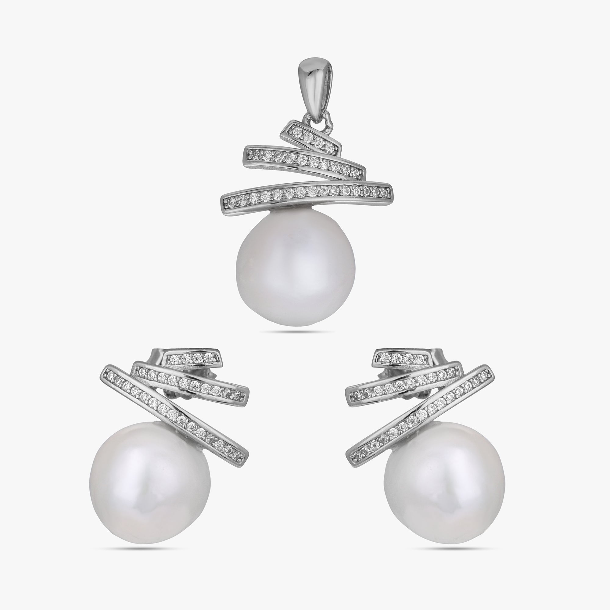Silver Pearl Spiral Set