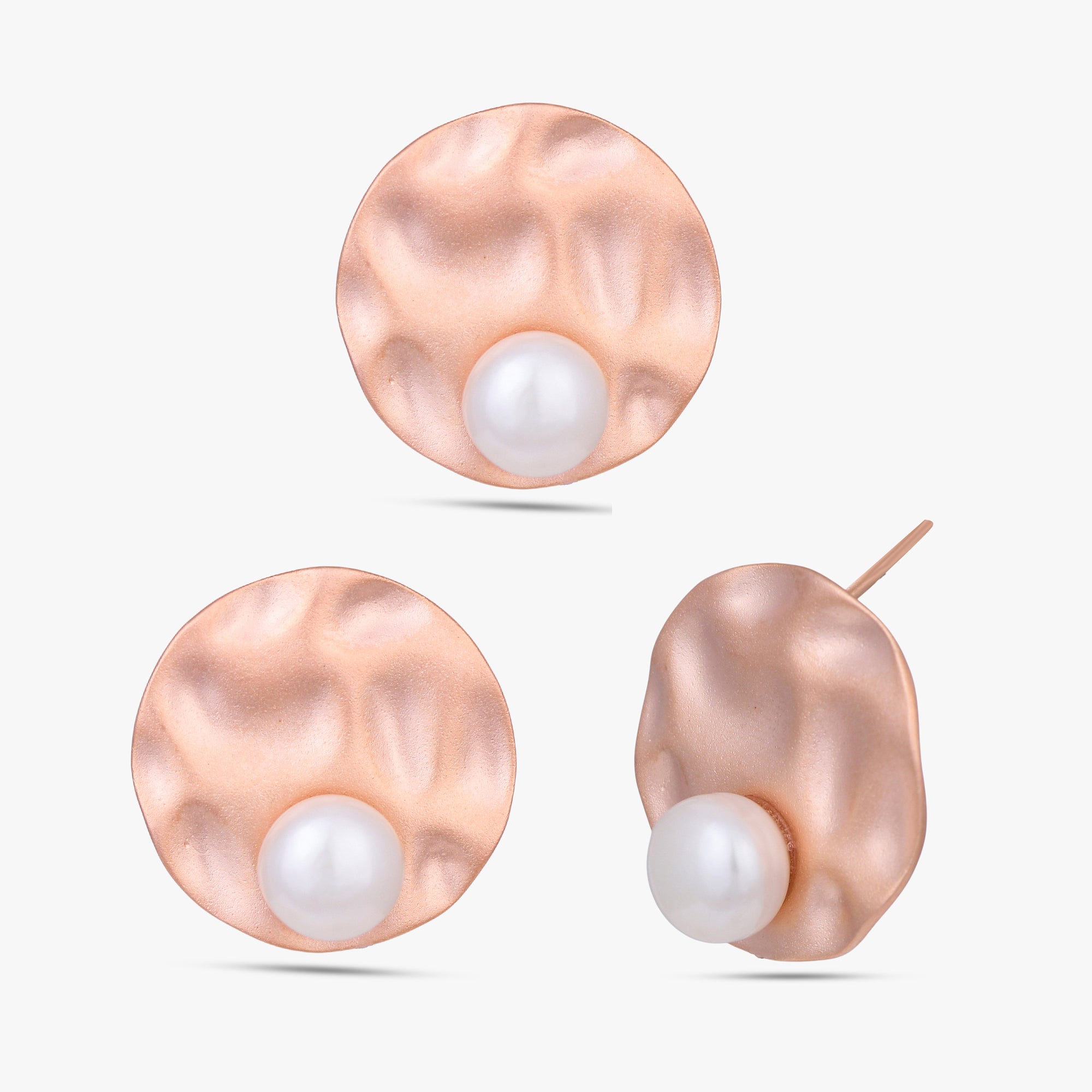 Hammered Silver Pearl Studs Set