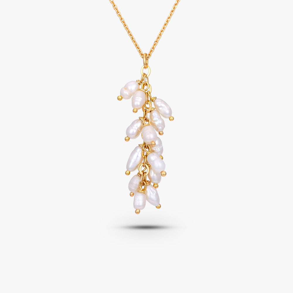 Radiant Pearl Waterfall Necklace in gold, front view
