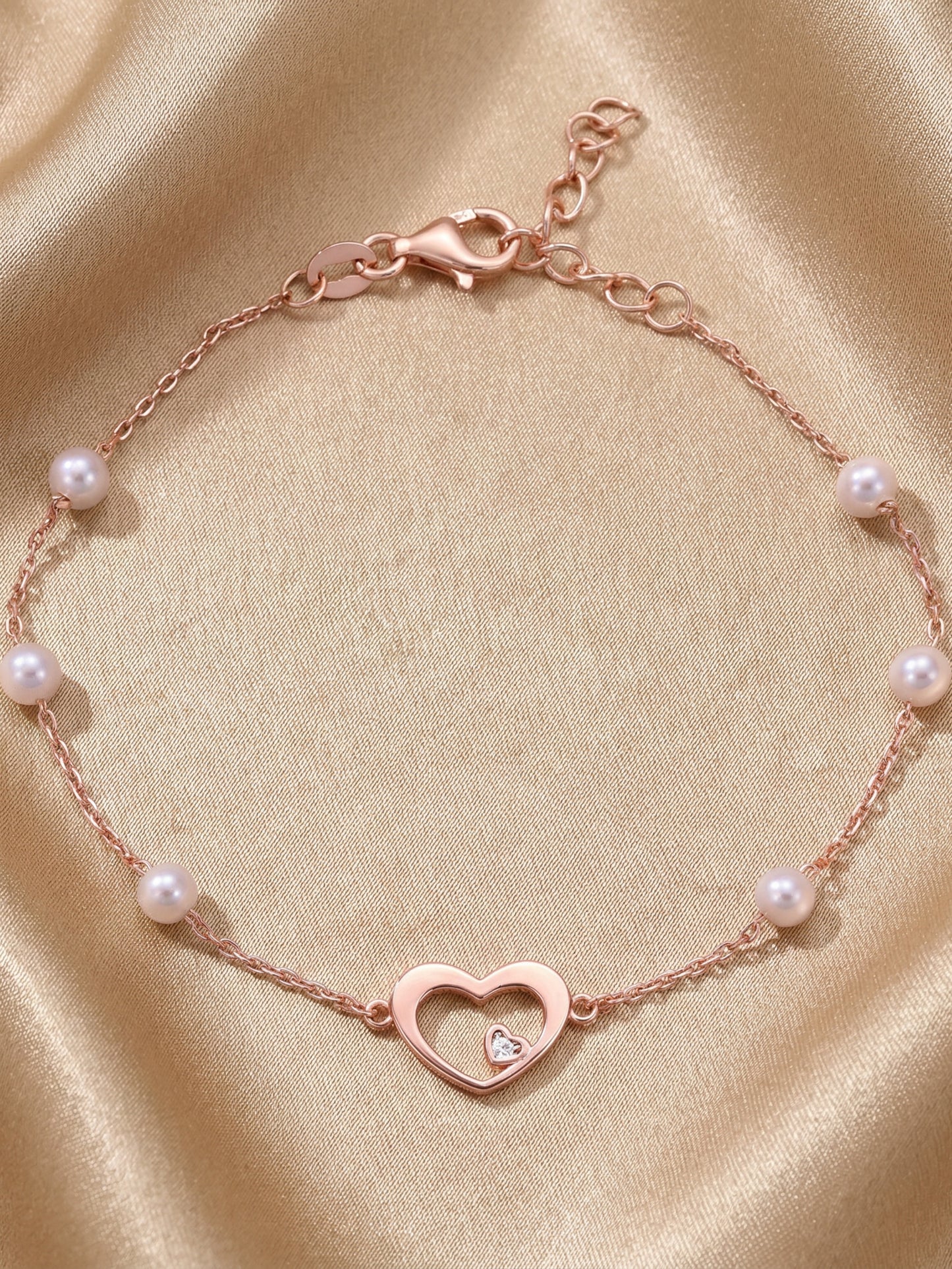 Heart & Pearl Chain Bracelet