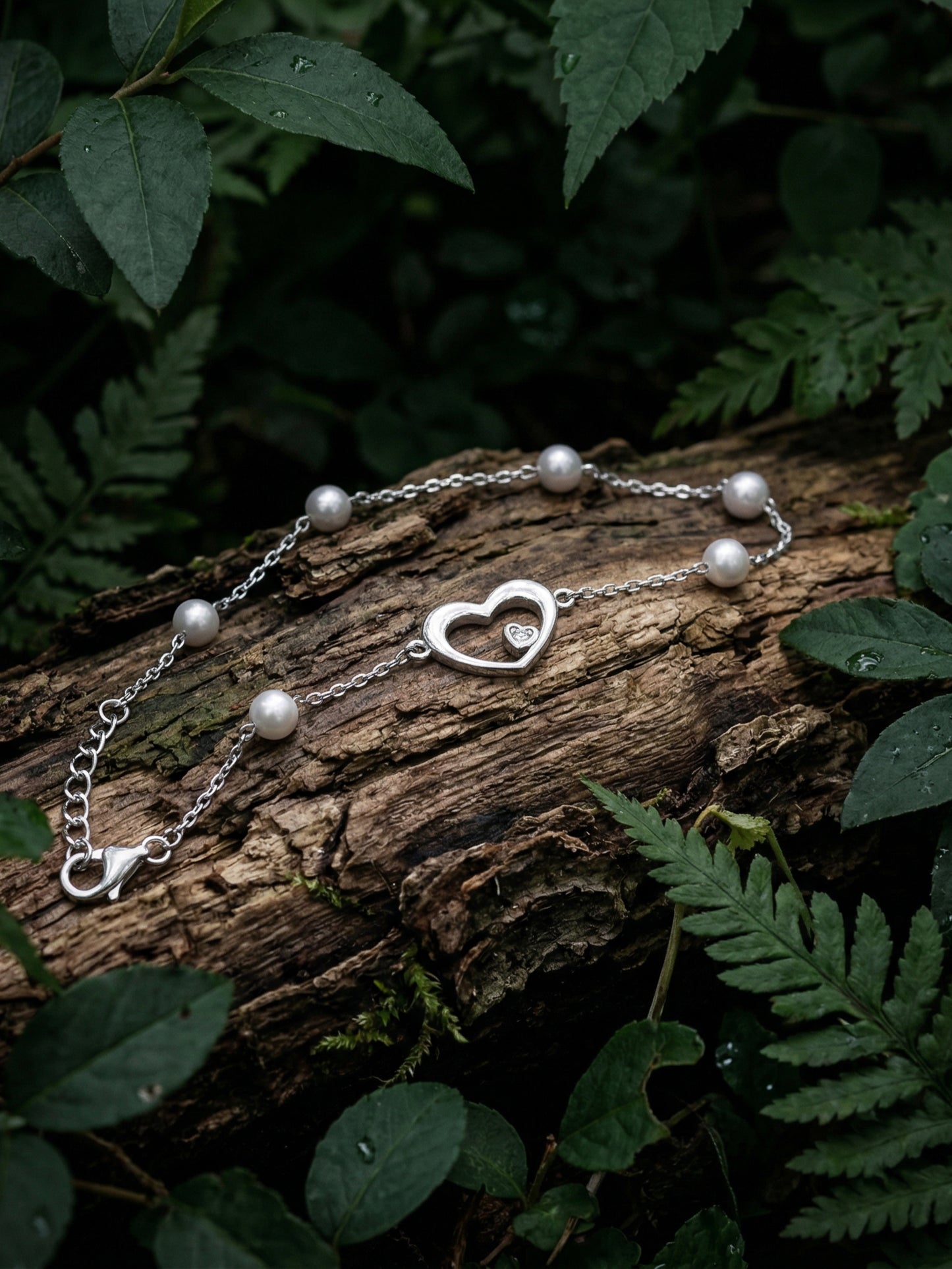 Heart & Pearl Chain Bracelet