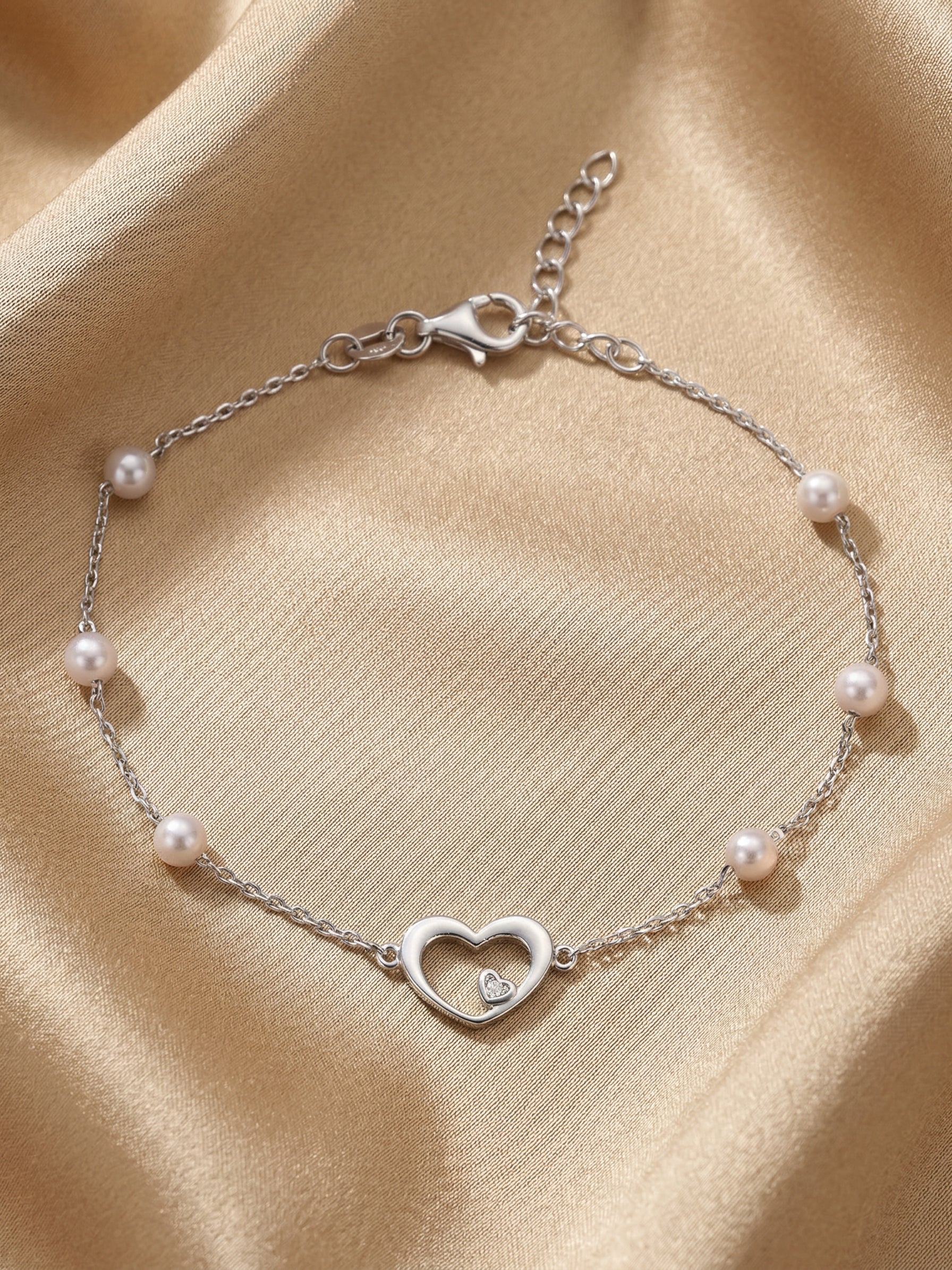 Heart & Pearl Chain Bracelet