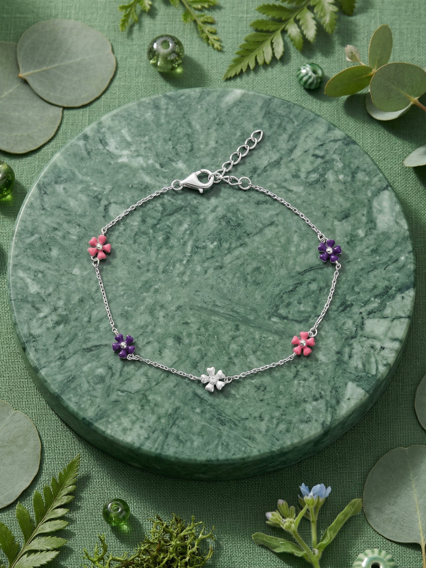 Enamel Flower Chain Bracelet