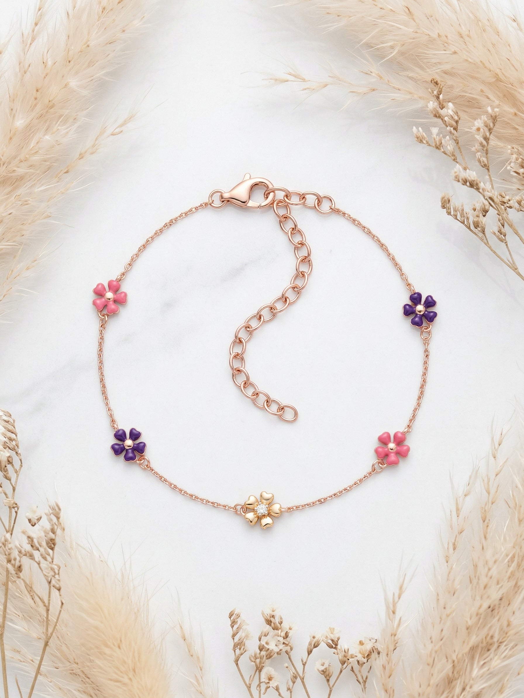 Enamel Flower Chain Bracelet