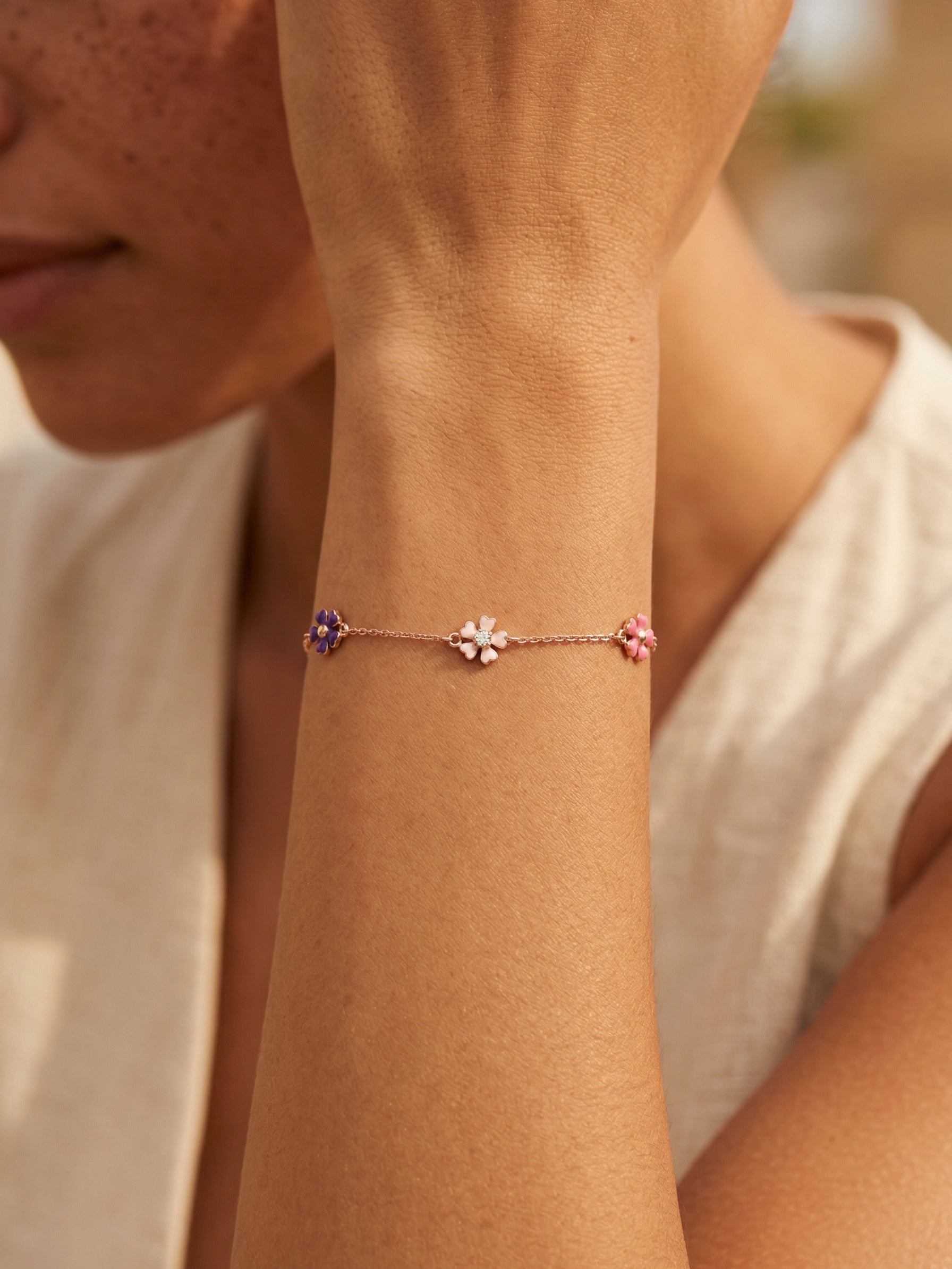 Enamel Flower Chain Bracelet