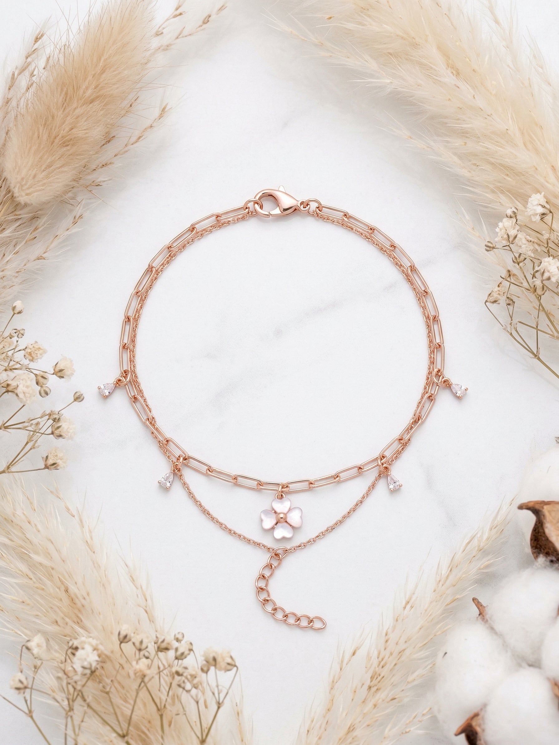 Floral Charm Double-Chain Bracelet