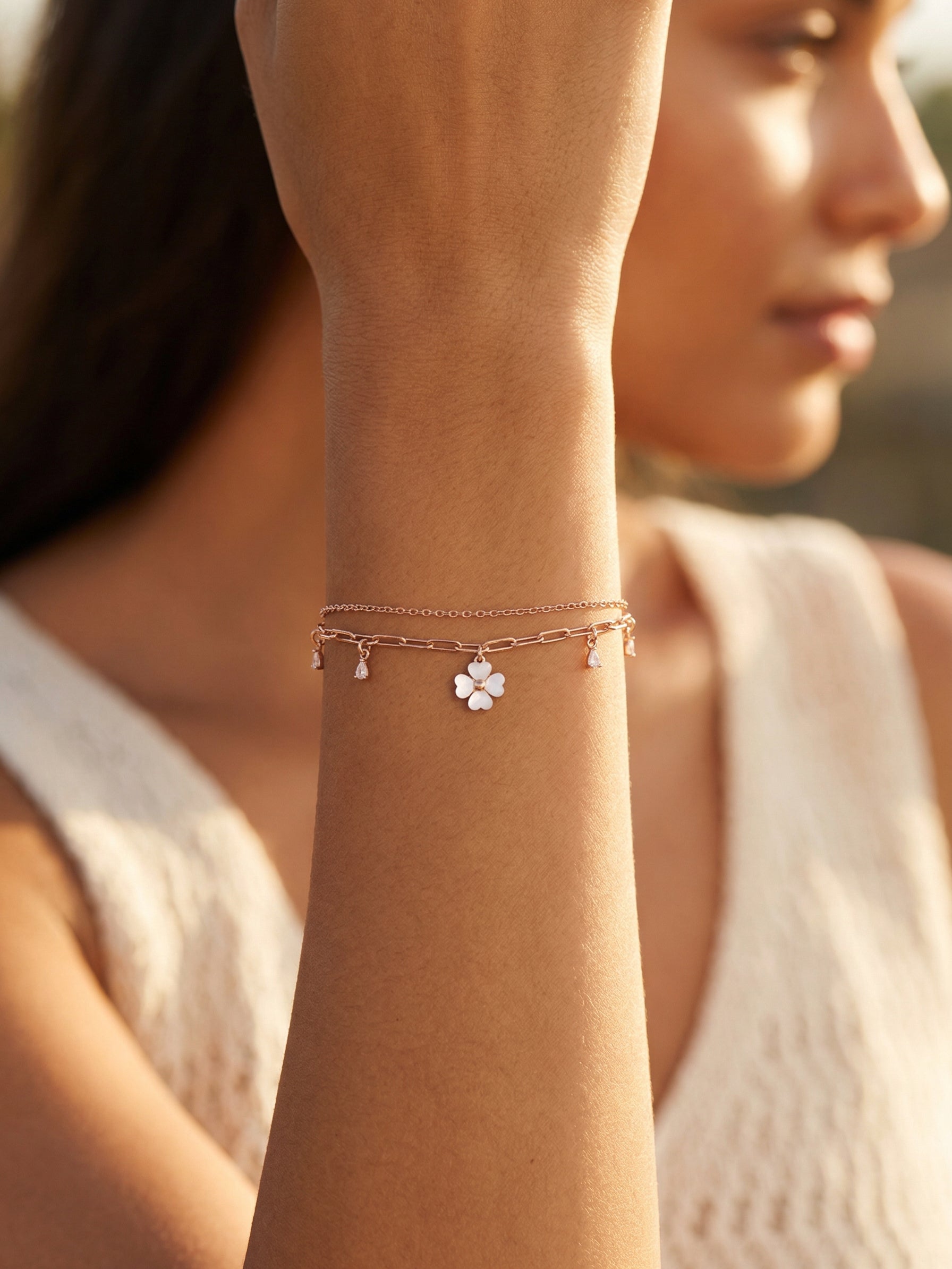 Floral Charm Double-Chain Bracelet
