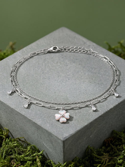 Load image 1 in gallery view. Floral Charm Double-Chain Bracelet