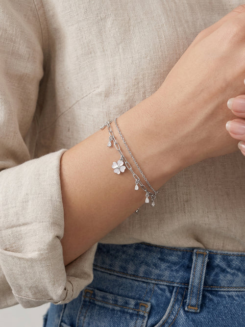 Load image 1 in gallery view. Floral Charm Double-Chain Bracelet