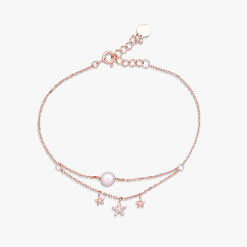 Load image 1 in gallery view. Pearl Star Double-Chain Bracelet
