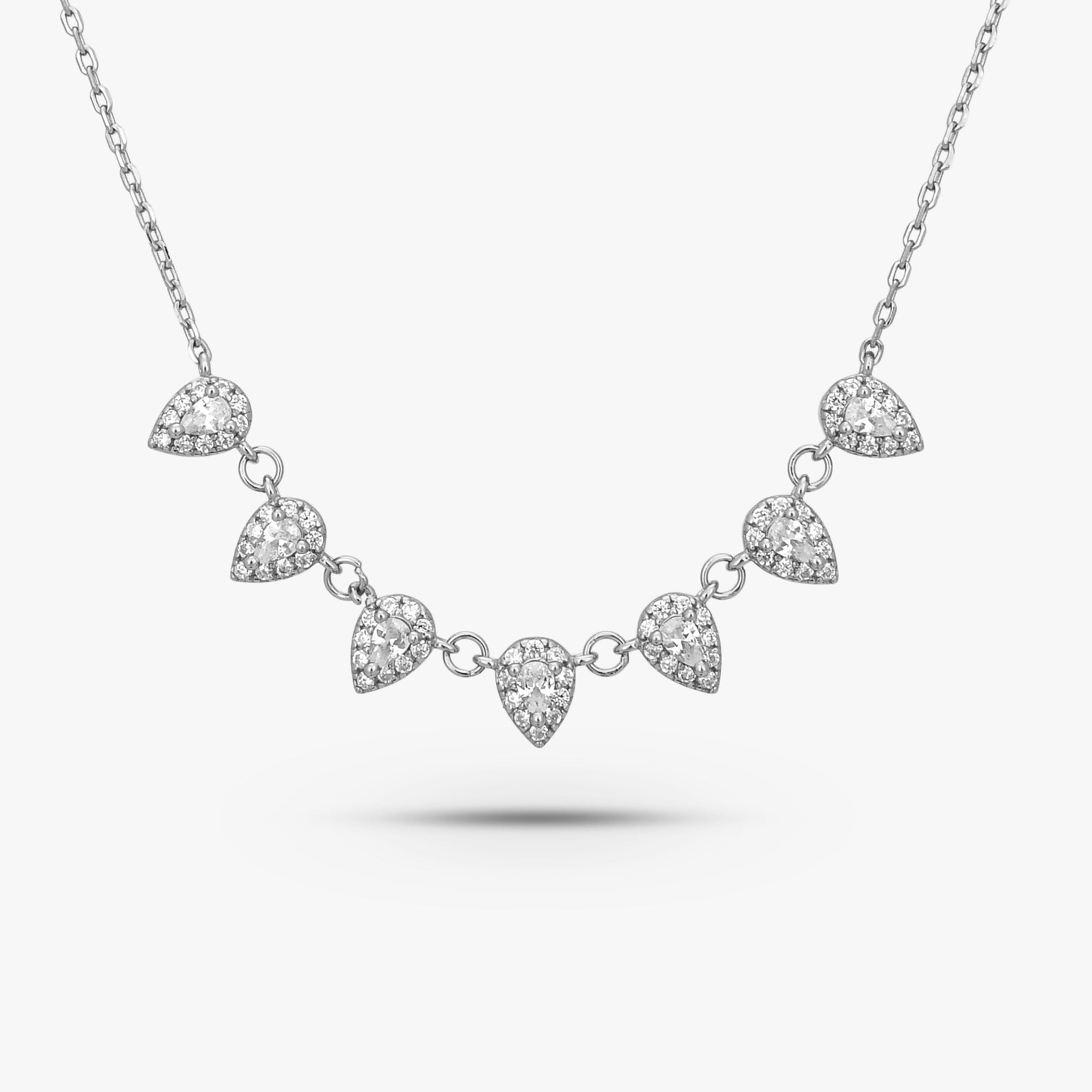 Pear Cut Seven Stone Silver Necklace