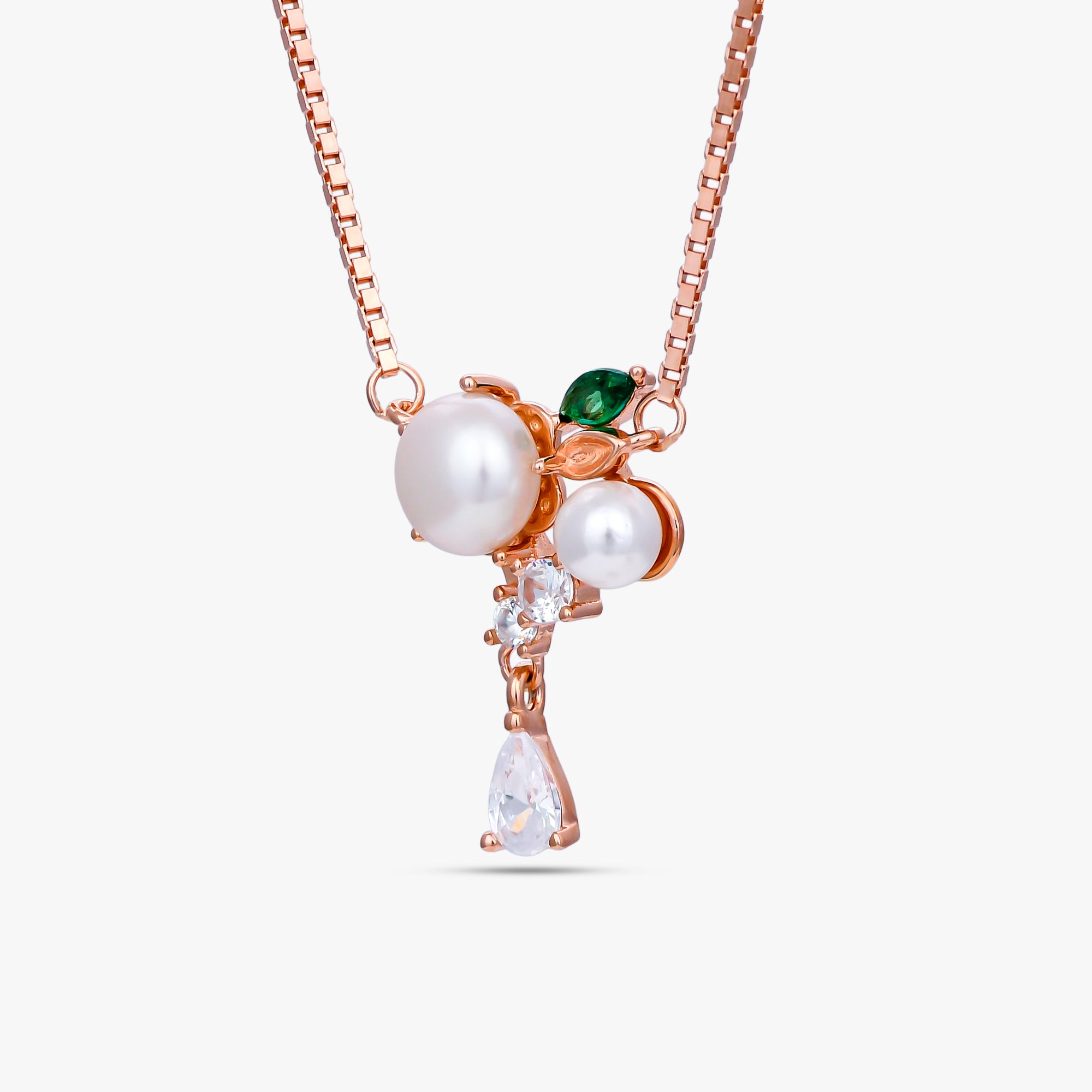 Emerald Leaf & Pearl Cluster Pendant