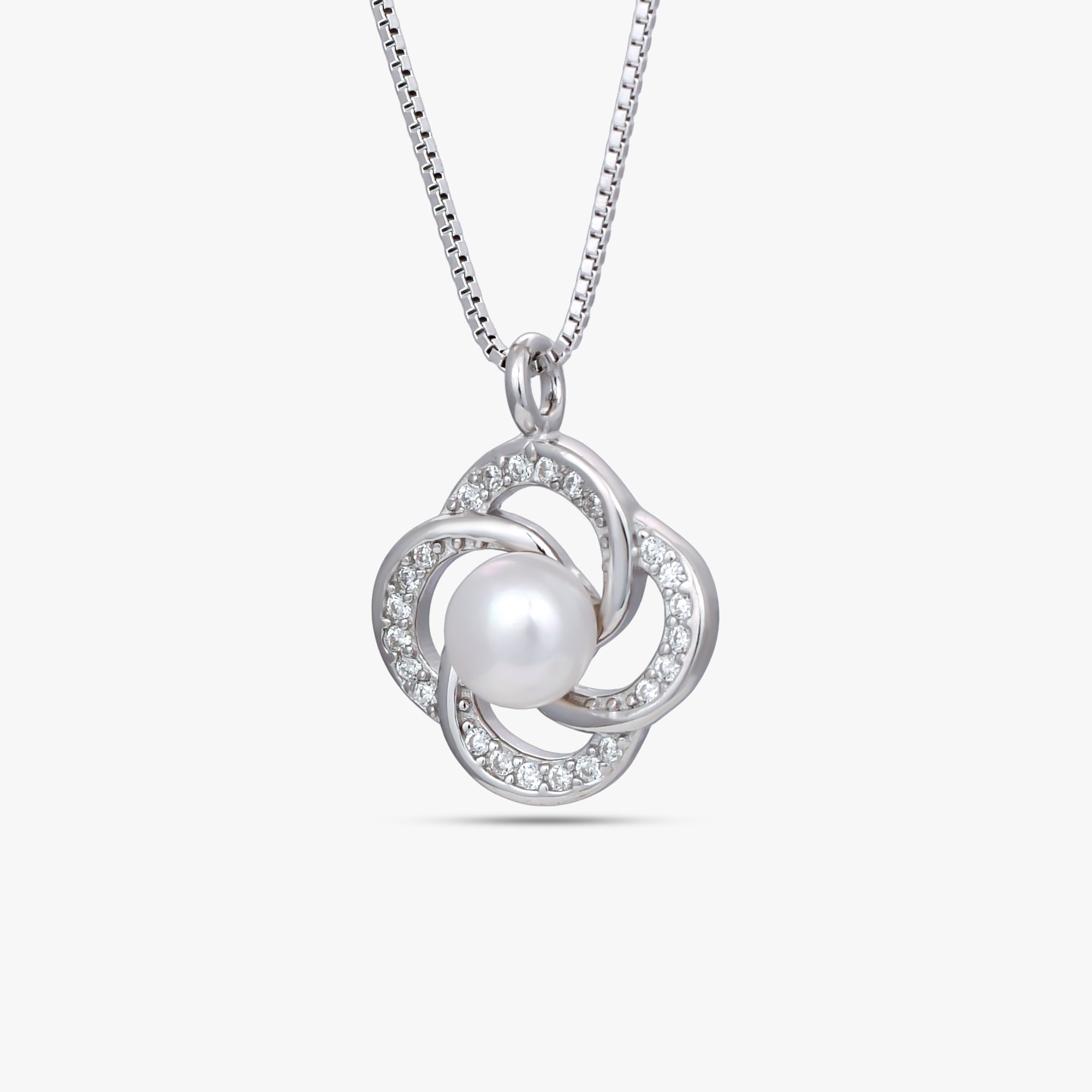 Silver Petal Swirl Pearl Pendant