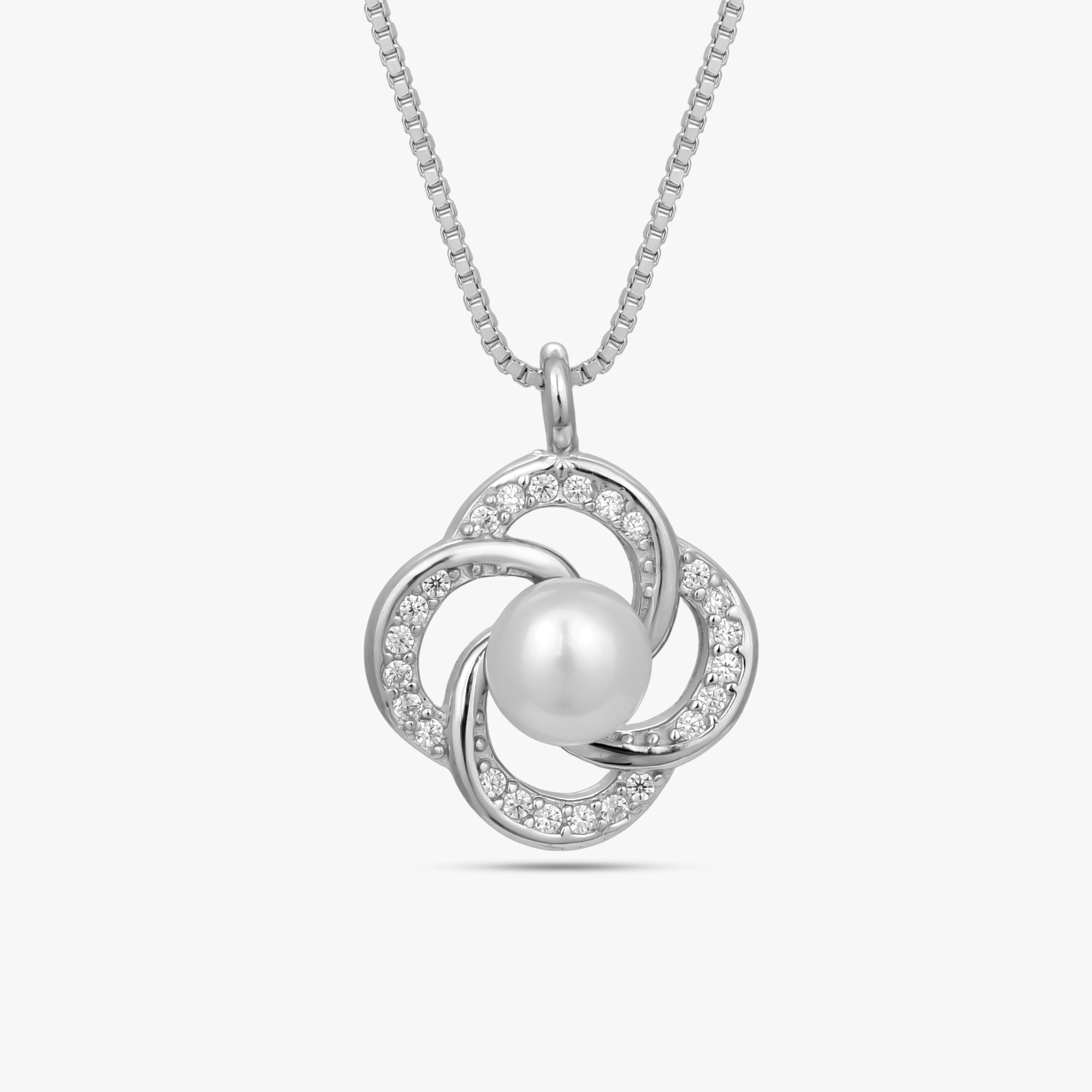 Silver Petal Swirl Pearl Pendant