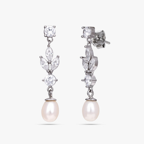 Load image 1 in gallery view. Marquise Vine Pearl Earrings