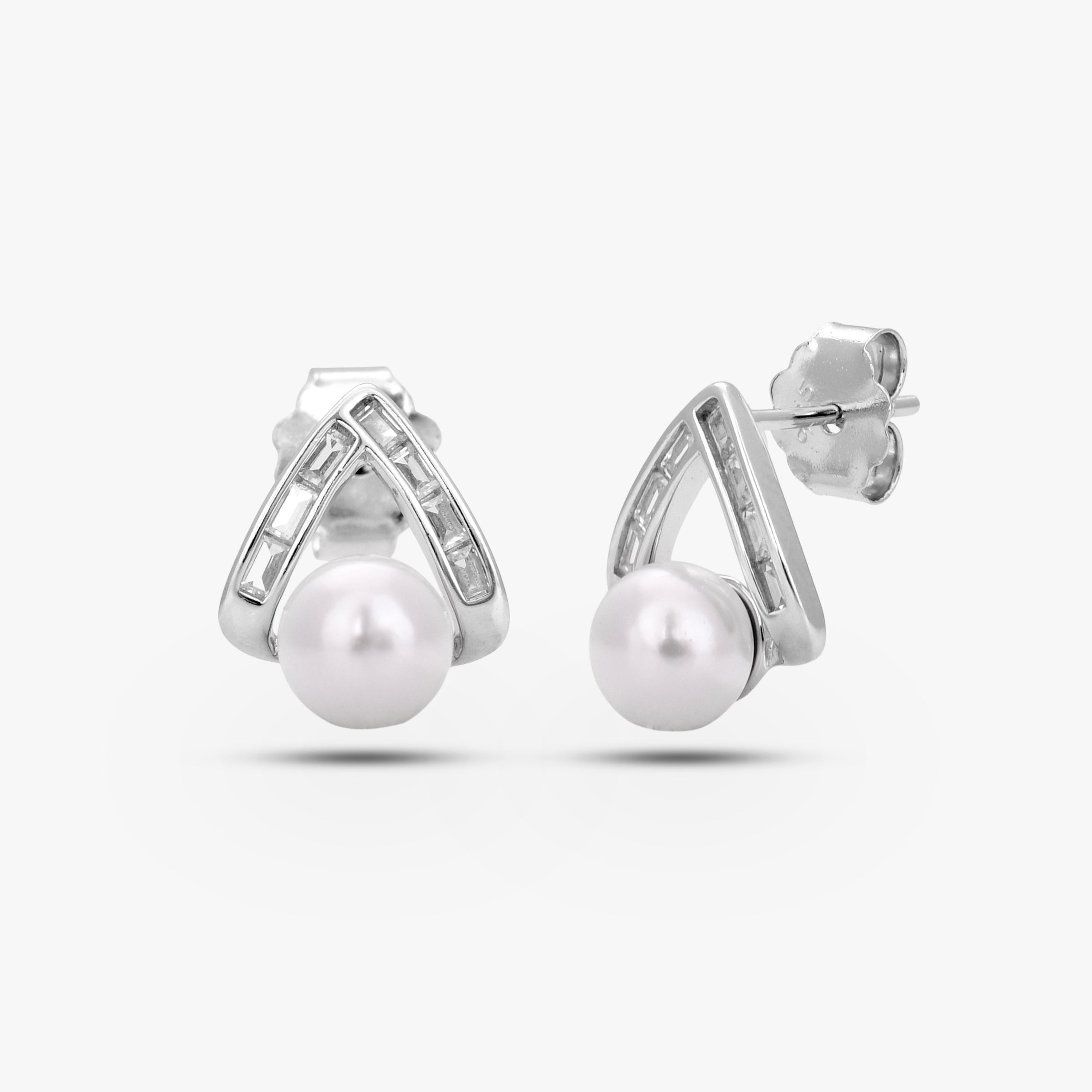 Chevron Halo Pearl Earrings