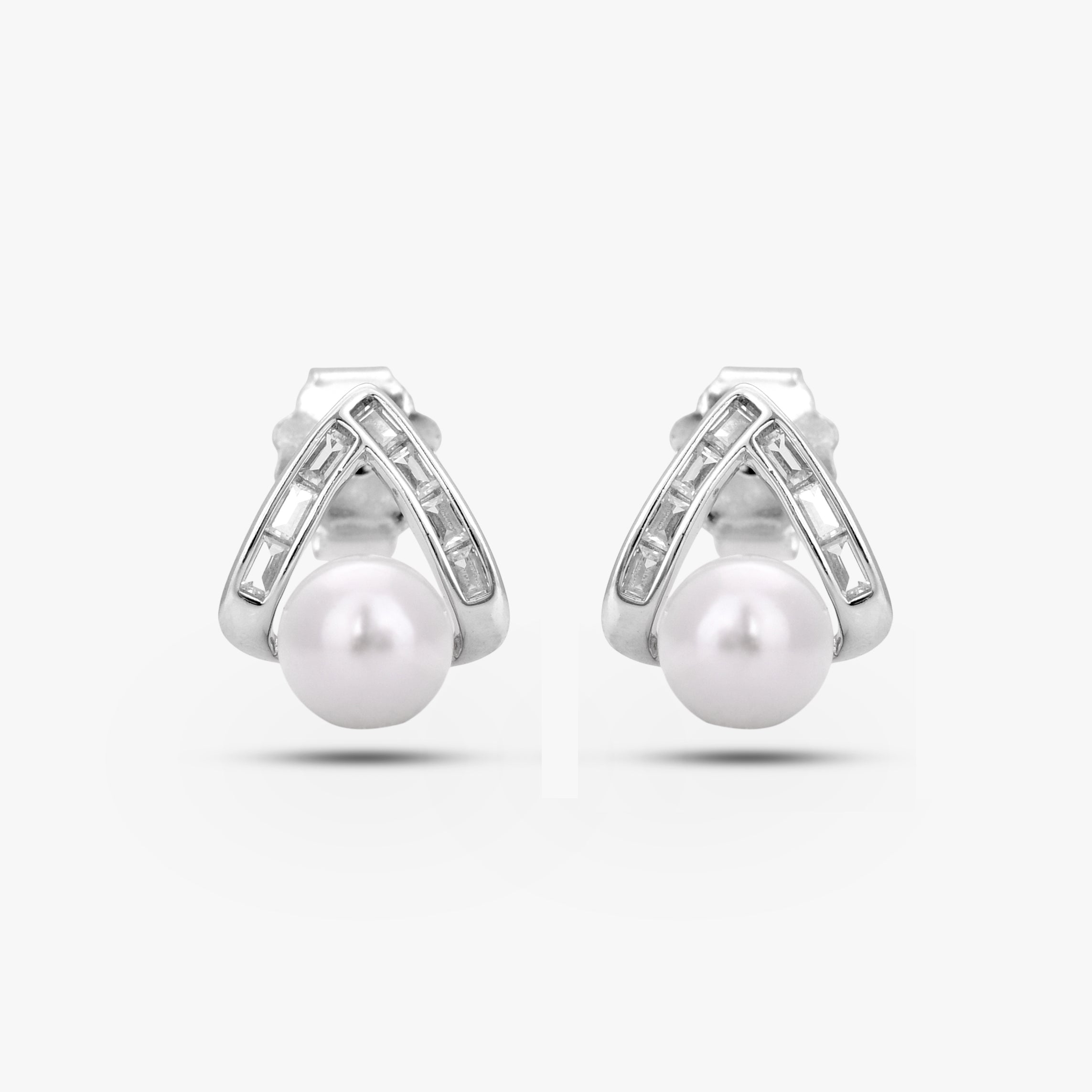 Chevron Halo Pearl Earrings