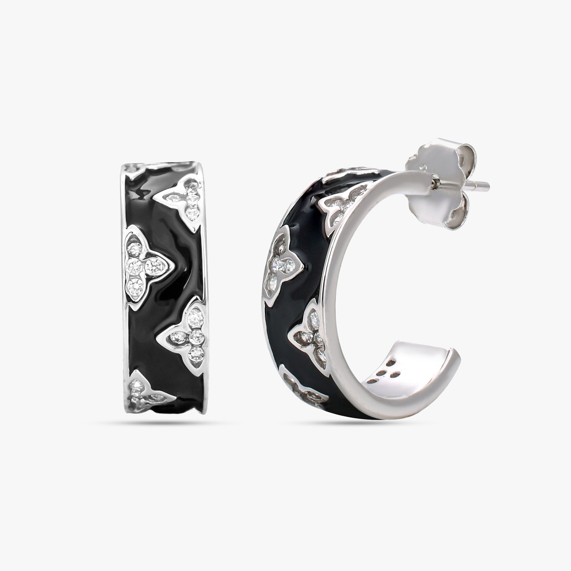 Enamel Floral Hoop Earrings