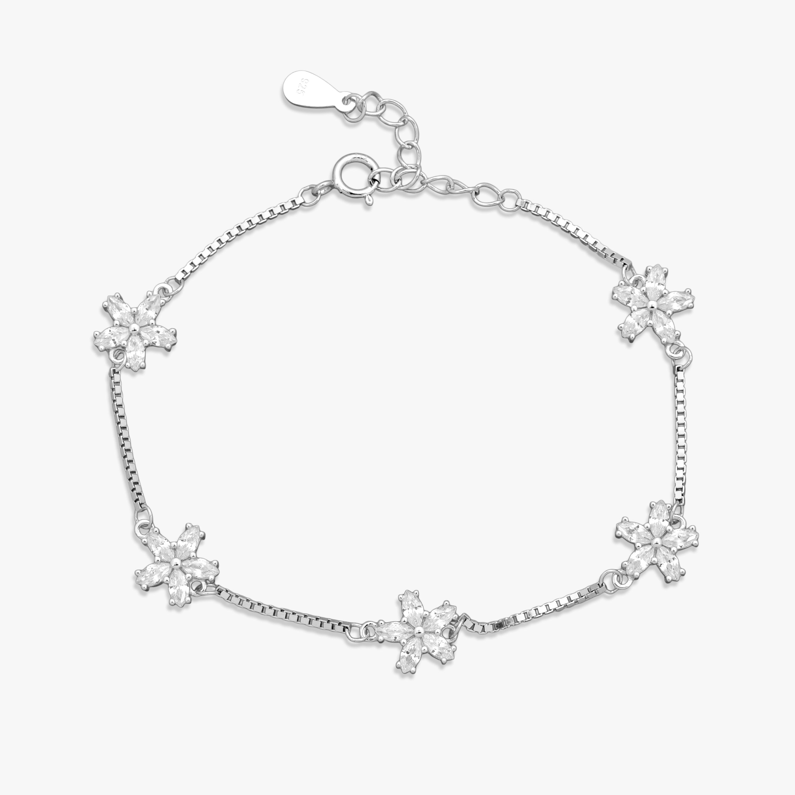 Floral Silver Box-Chain Bracelet
