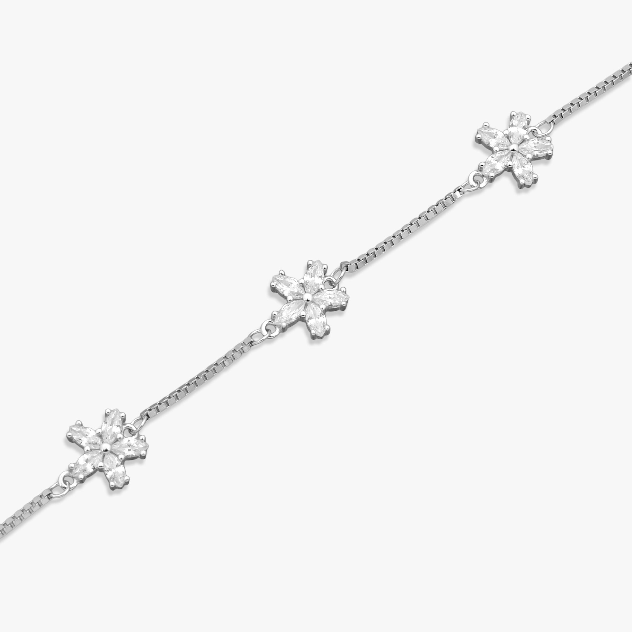 Floral Silver Box-Chain Bracelet