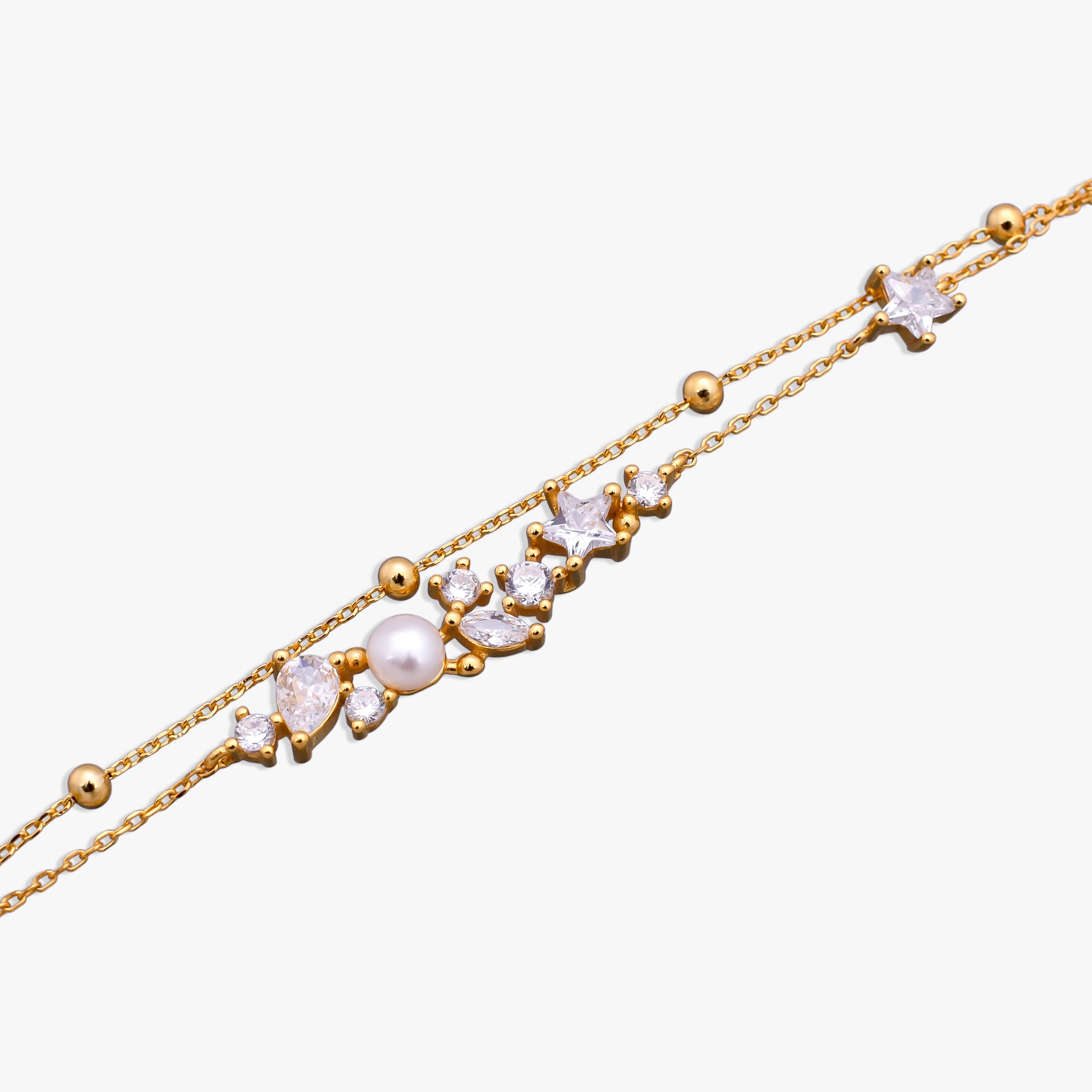 Celestial Pearl Double-Chain Bracelet