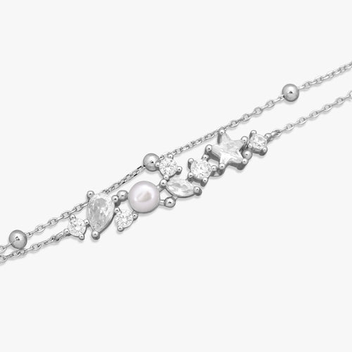 Load image 1 in gallery view. Celestial Pearl Double-Chain Bracelet