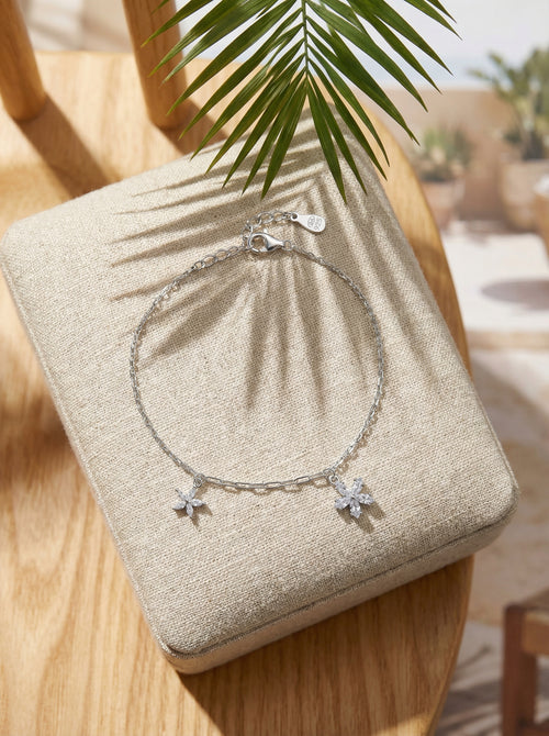 Load image 1 in gallery view. Floral Silver Charm Bracelet