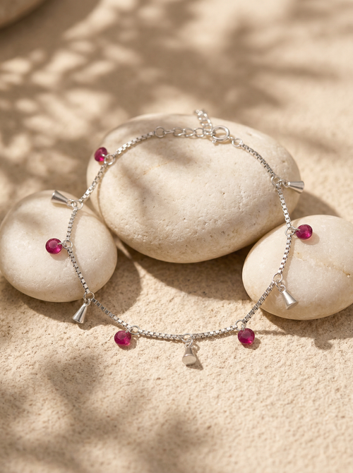 Load image 1 in gallery view. Pink Crystal Silver Bracelet