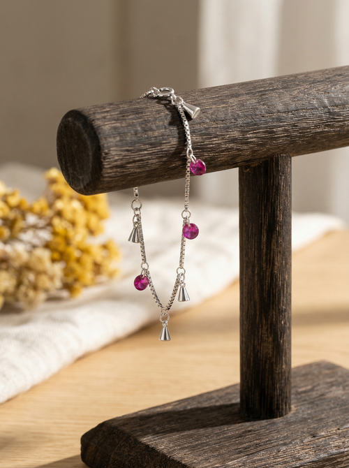 Load image 1 in gallery view. Pink Crystal Silver Bracelet