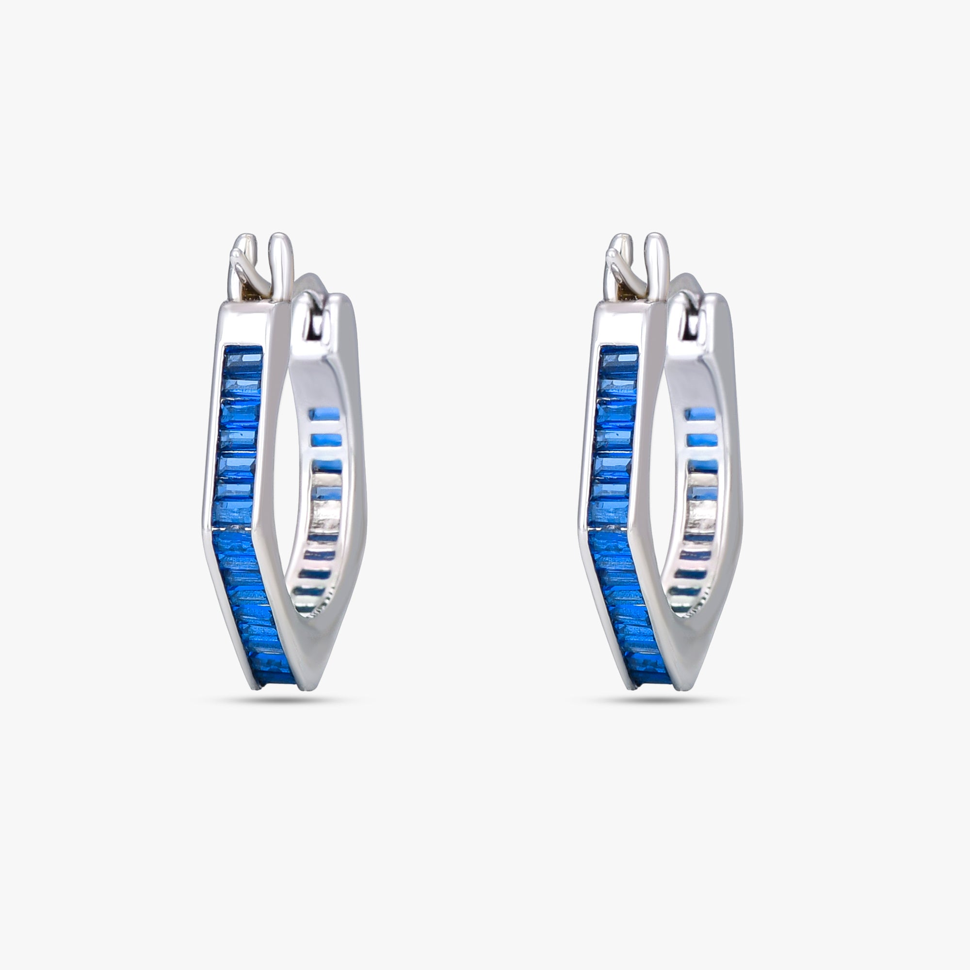 Blue Baguette Hoop Earrings