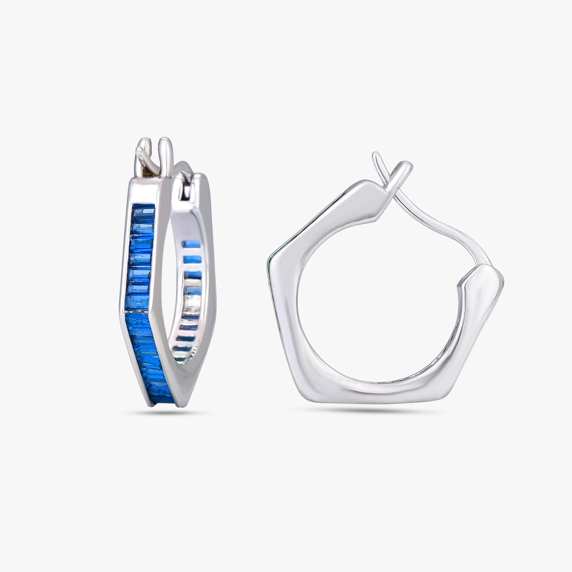Blue Baguette Hoop Earrings