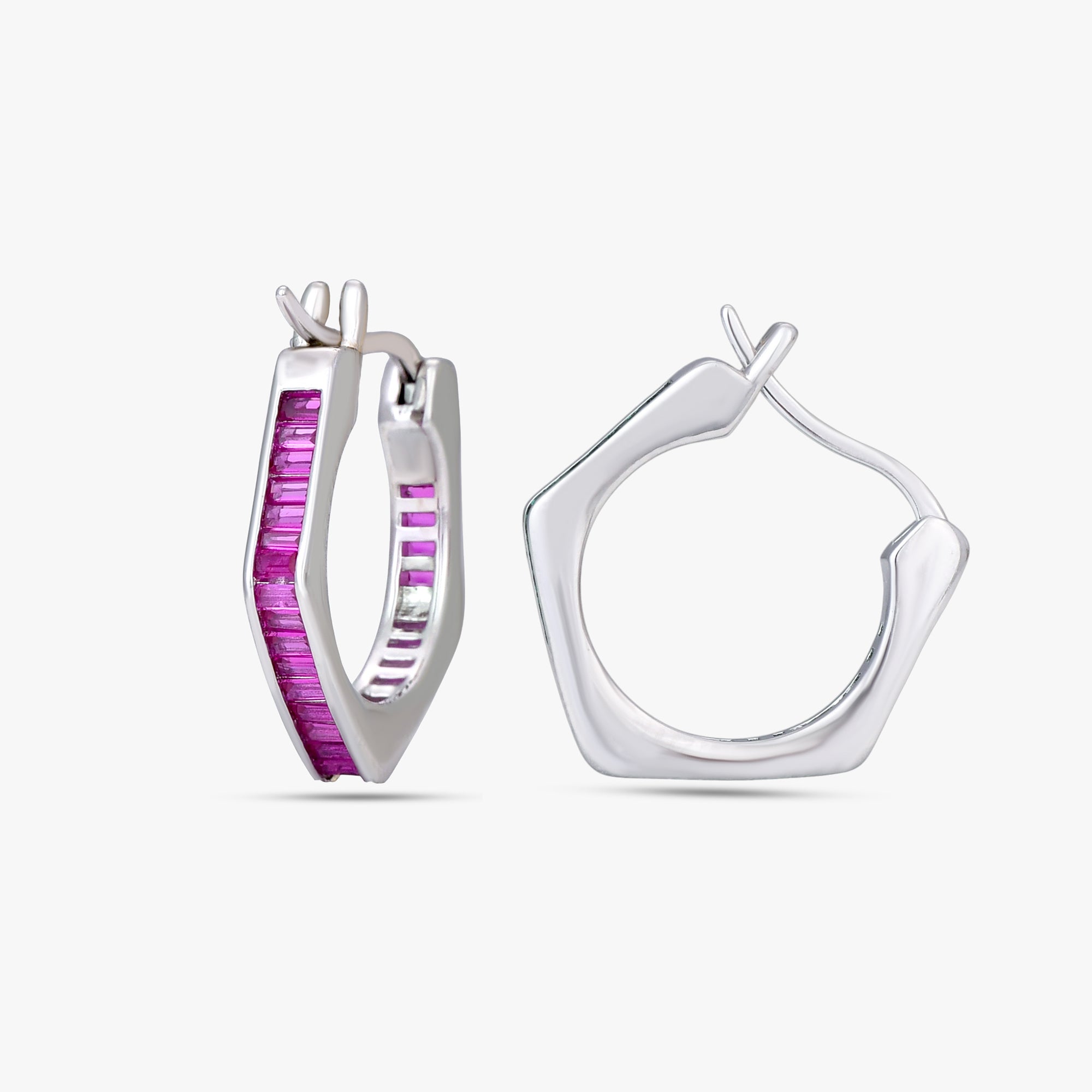 Hexagonal Ruby Hoop Earrings