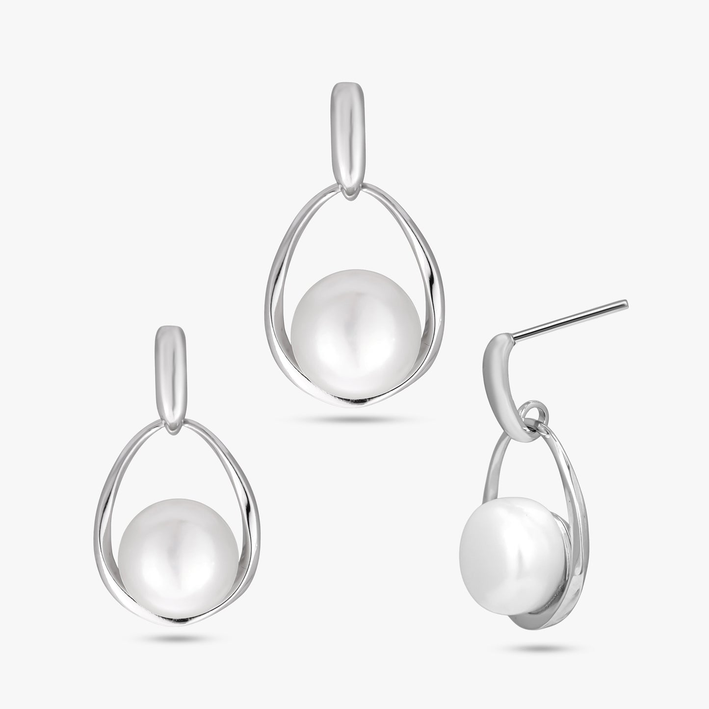 Silver Pearl Pendant Set