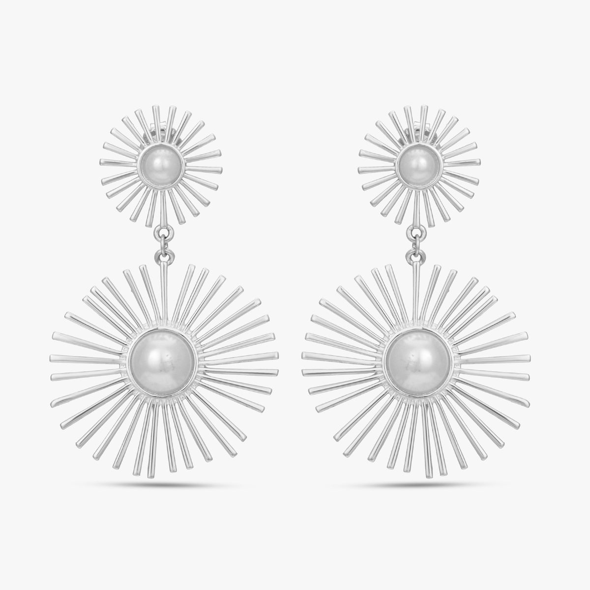 Silver Sunburst Pearl Earrings