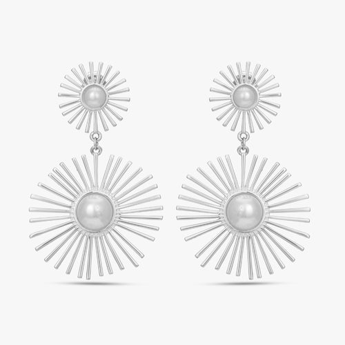Load image 1 in gallery view. Silver Sunburst Pearl Earrings